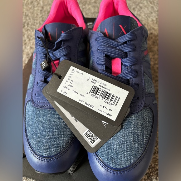 NEW Armani Exchange Blue Denim and Pink Sneakers - Size 5.5 - Picture 3 of 4